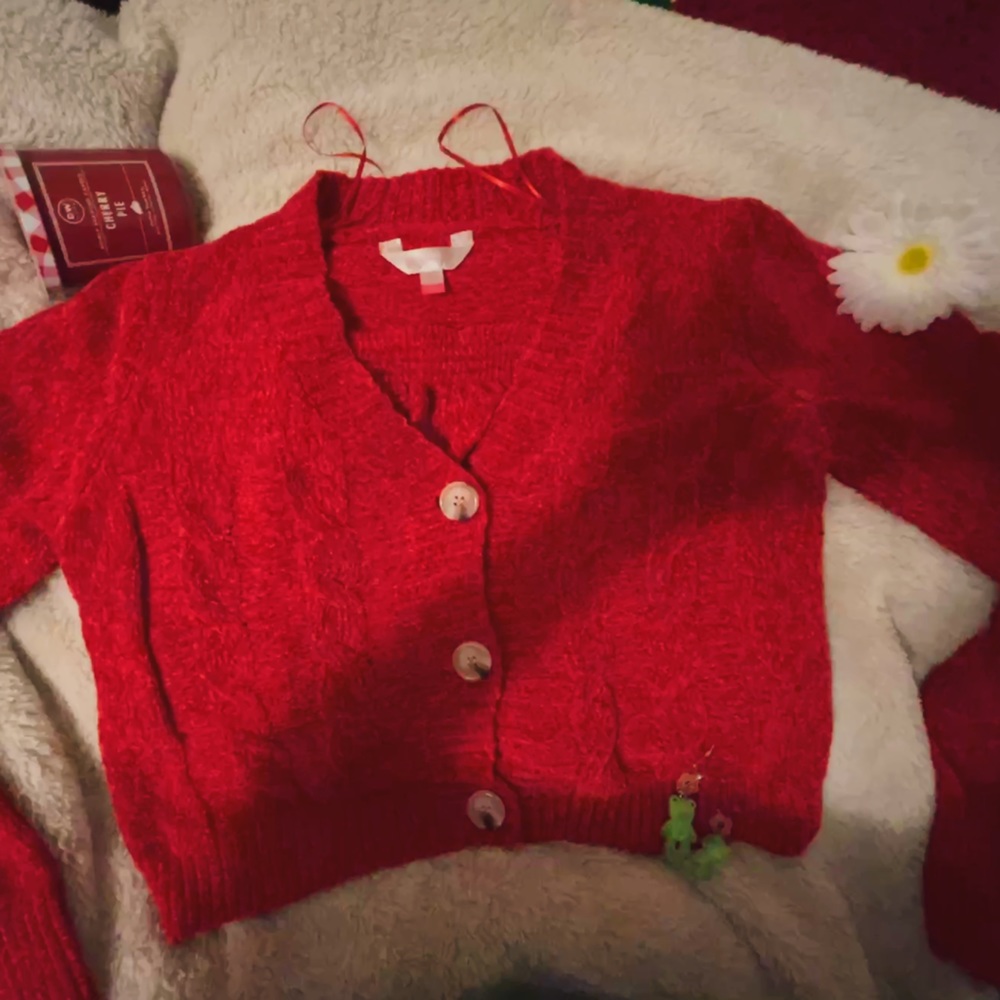 COPY - No Boundaries red cropped fuzzy cardigan 🥧🍒 medium